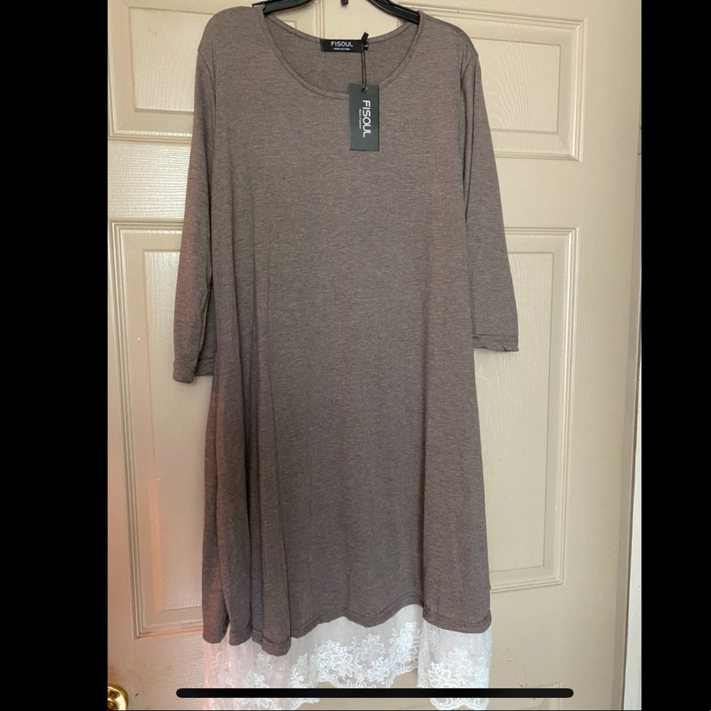 Brand New Fisoul Lace Trim T-Shirt Dress/Tunic  L - Picture 2 of 3